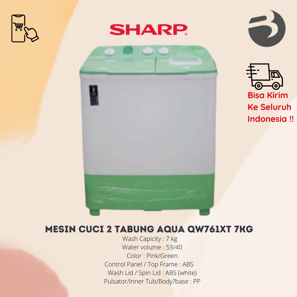 MESIN CUCI 2 TABUNG AQUA QW761XT 7KG // QW861XT 8KG