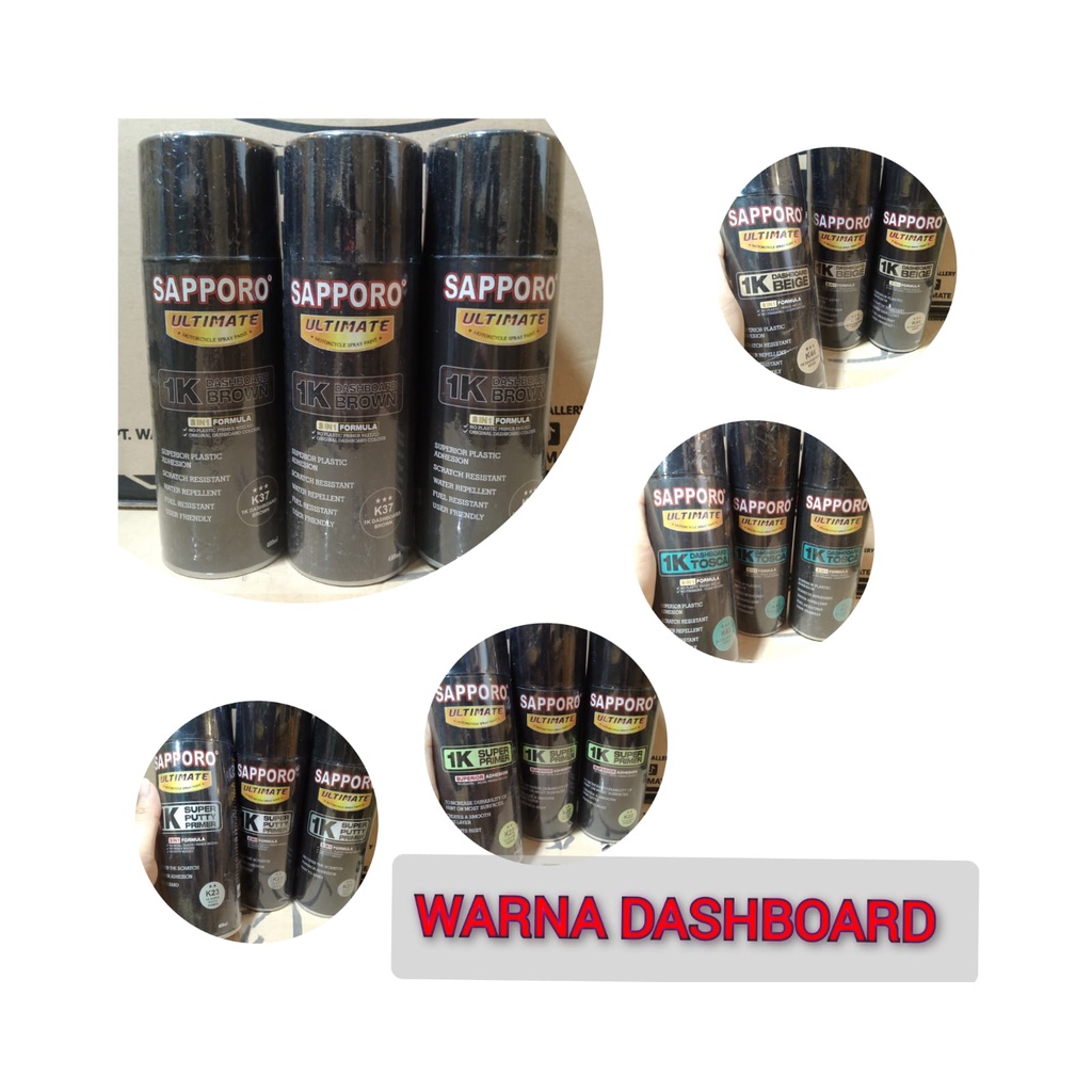 pilok pilox cat semprot cat spray sapporo ultimate 400ml varian dashboard bodi kasar warna biru hitam grey beige 1 k dasahboard orange maroon 1k dashboard red blue 1k dashboard tosca 400ml