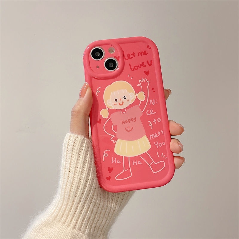Case Motif Print Kartun Graffiti waving Girl Untuk IPhone 12 13 14 11 Pro Max jjhghg