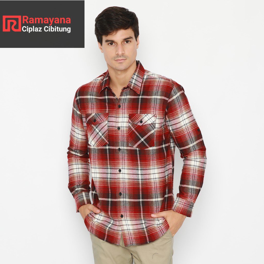 Platini Kemeja Flanel Pria Lengan Panjang Merah 76234 / Ramayana Cibitung