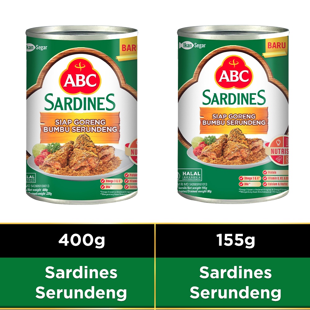 ABC Bundling Sarden Siap Goreng Bumbu Serundeng 400g &amp; 155g