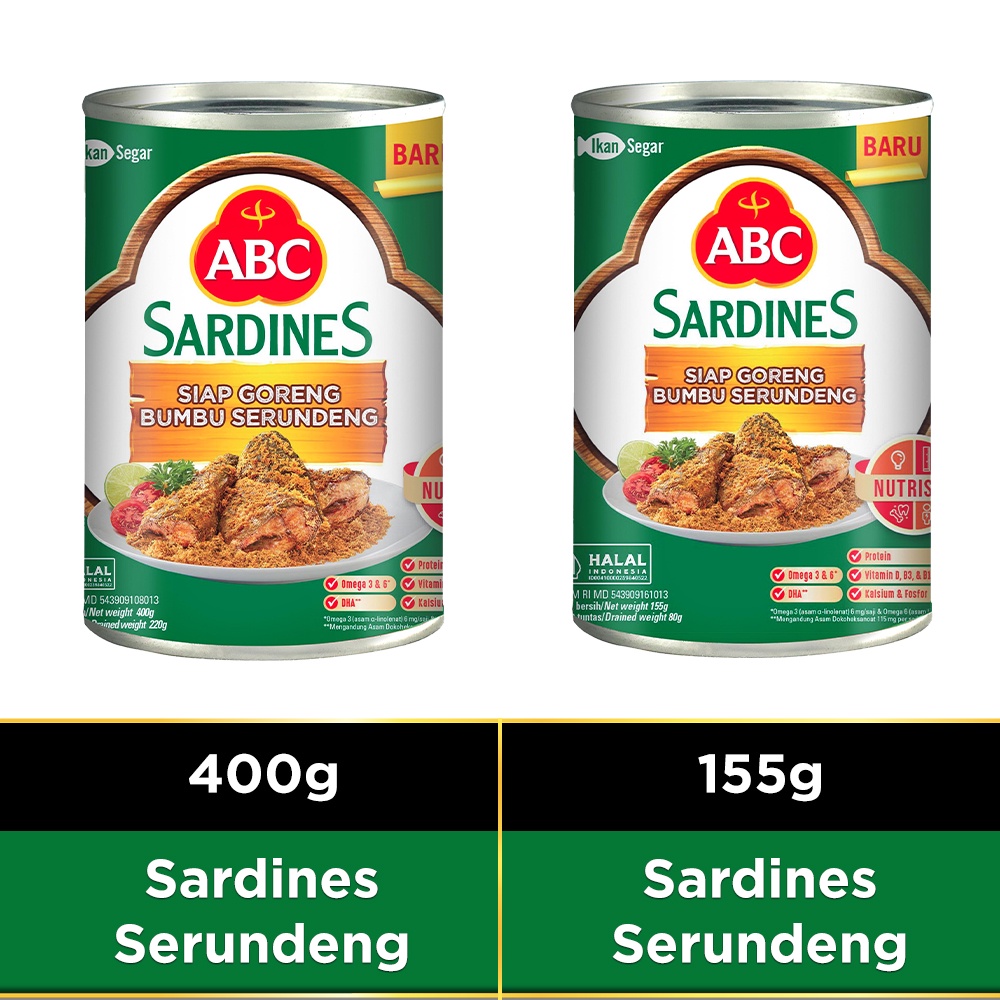 ABC Bundling Sarden Siap Goreng Bumbu Serundeng 400g &amp; 155g