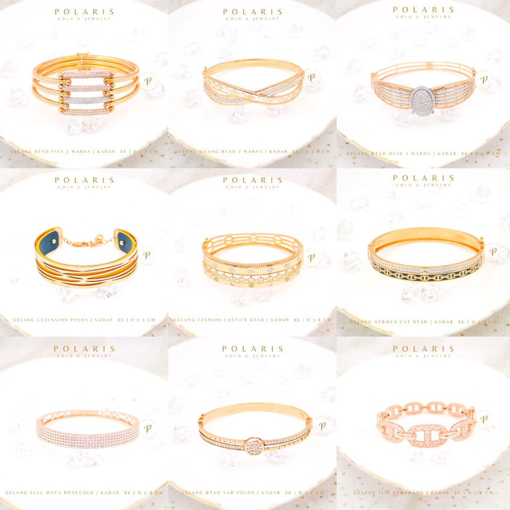 Gelang Tangan Bangle Fashion Rosegold Kuning Perhiasan Emas Kadar Emas Muda 375/8K GK12A