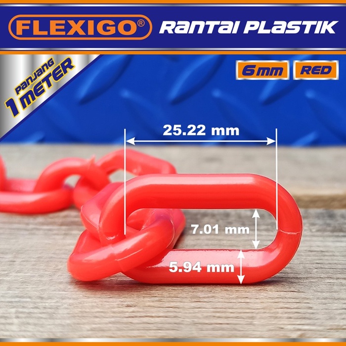 Rantai Plastik Traffic Cone Plastic Chain 6 mm ( 1 meter ) Merah