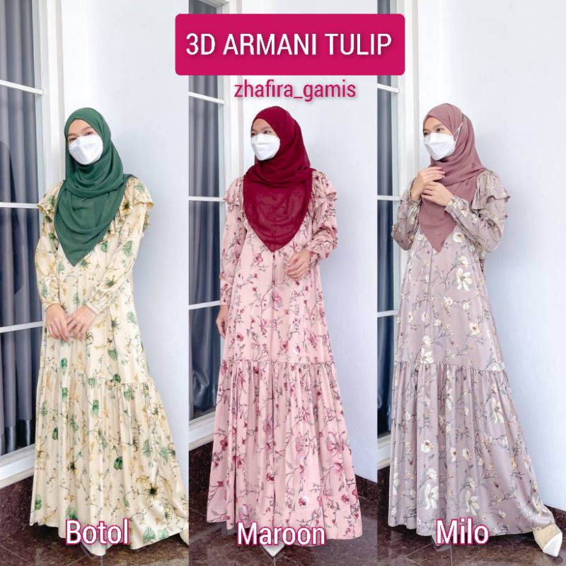 GAMIS 3D ARMANI TULIP ORI SEKARARUM FASHION