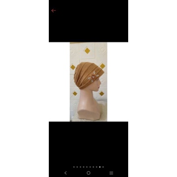 set turban ibu dan syal hangat polos / payet