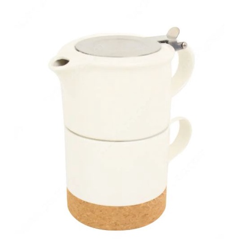 Appetite Set 2 Pcs Teko Dengan Cangkir Stackable putih