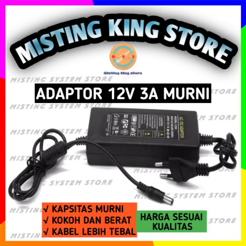 POWER ADAPTOR 12V 3A MURNI / POWER SUPPLY 12 VOLT 3 AMPERE / ADAPTOR DC - TRAFO UNTUK LED STRIP / CCTV / POMPA DC