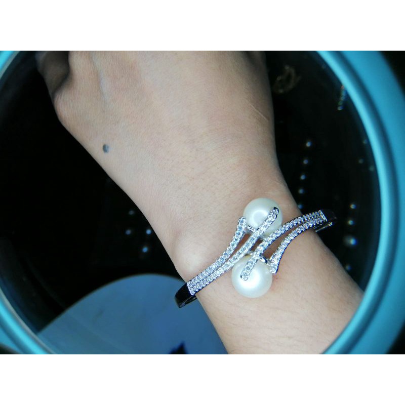 Gelang Mutiara Air Laut Lombok/Perak Lapis Emas  18K