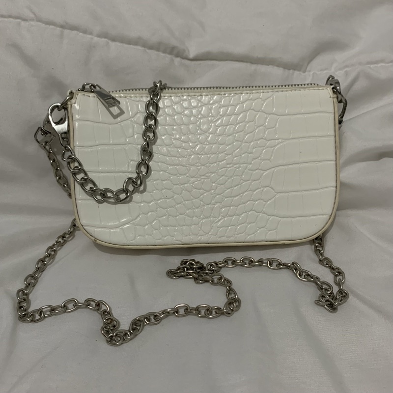 Bershka White Croco Sling Bag