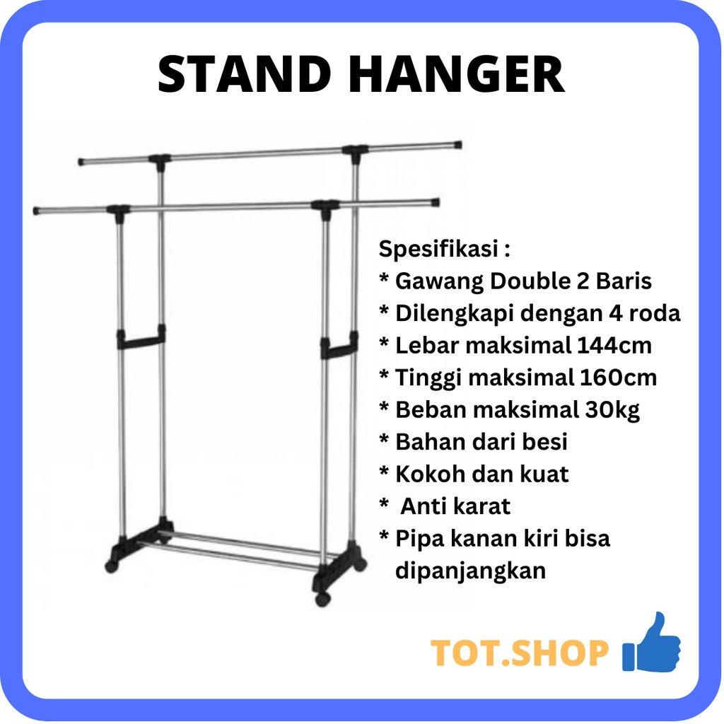DOUBLE STAND HANGER RAK GAWANG GAWANGAN JEMURAN GANTUNGAN IKEA DAISO