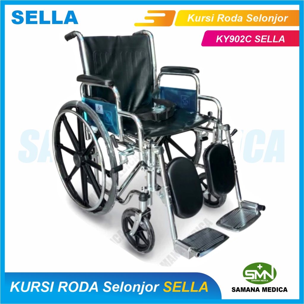 Kursi roda Selonjor SELLA KY902 untuk Patah Tulang Kaki Pijakan Kaki Bisa Diangkat Vekg Bintang Promo Murah