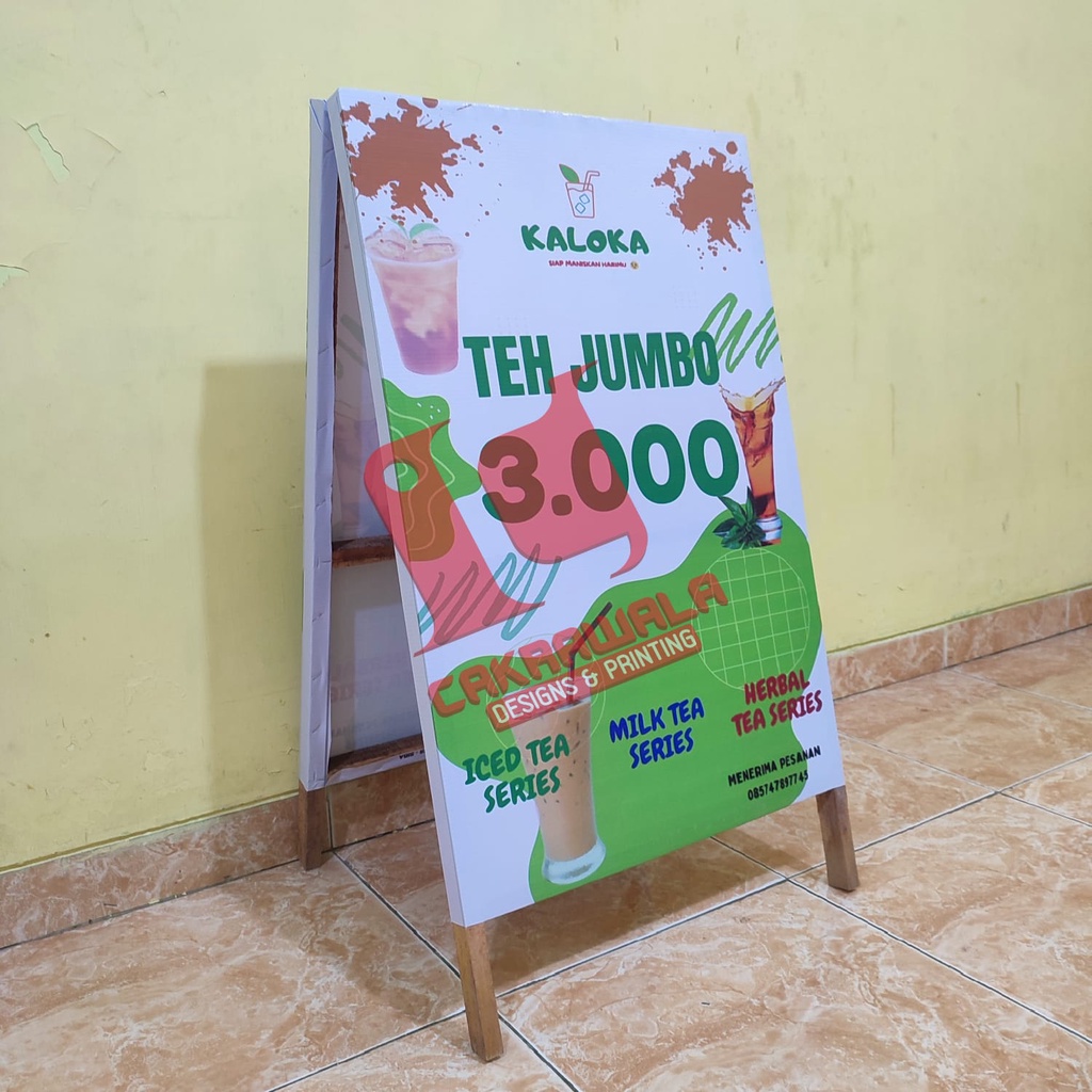 STAND BANNER KAYU UKURAN 50 X 85 - STANDING BANNER KAYU - SEGITIGA BANNER PROMOSI - STAND BANNER KAY