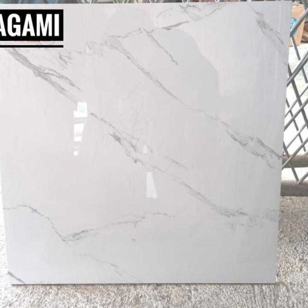 GRANIT LANTAI 60X60 GLOSSY PUTIH MARMER ABU CARARA IKAD - STATURIO