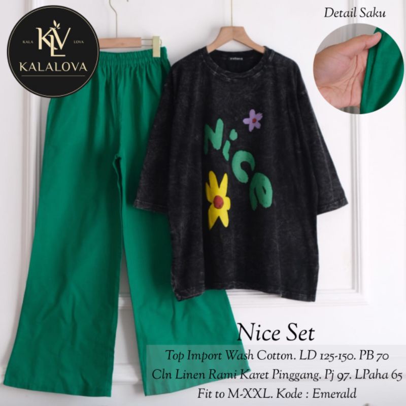NICE SET BY KALALOVA | Setelan Wanita Atasan Kaos Bahan Wash Cotton Celana Kaos Combed Super Jumbo L