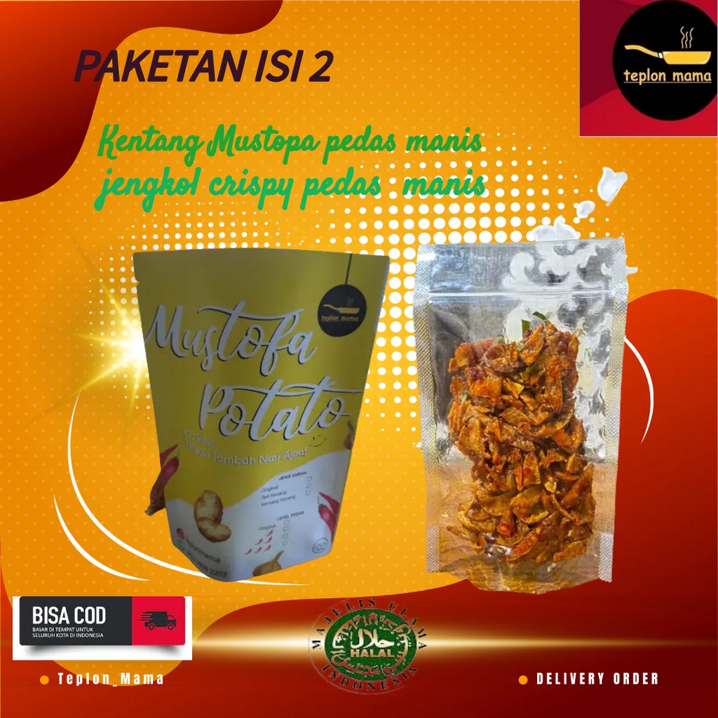 

Paket isi 2 Kentang Mustofa jengkol Crispy Krispy Kriuk Pedas Manis