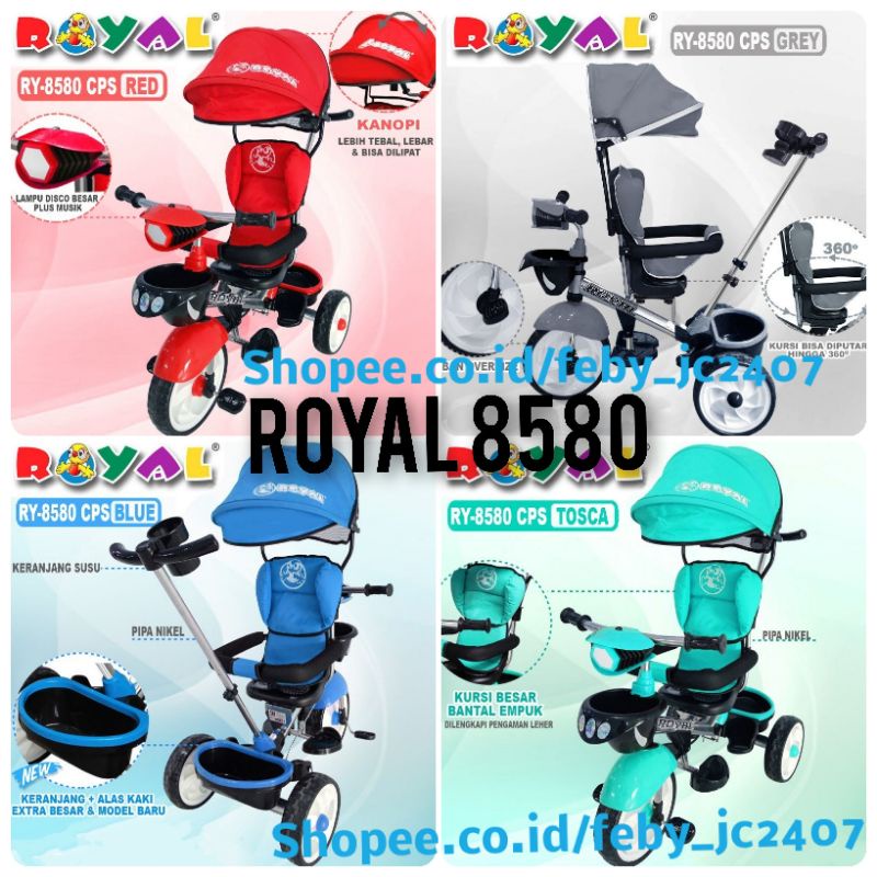 Royal 8580 Sepeda Roda Tiga Bayi Anak Kursi Bisa Putar Musik Frame Besi Stainless