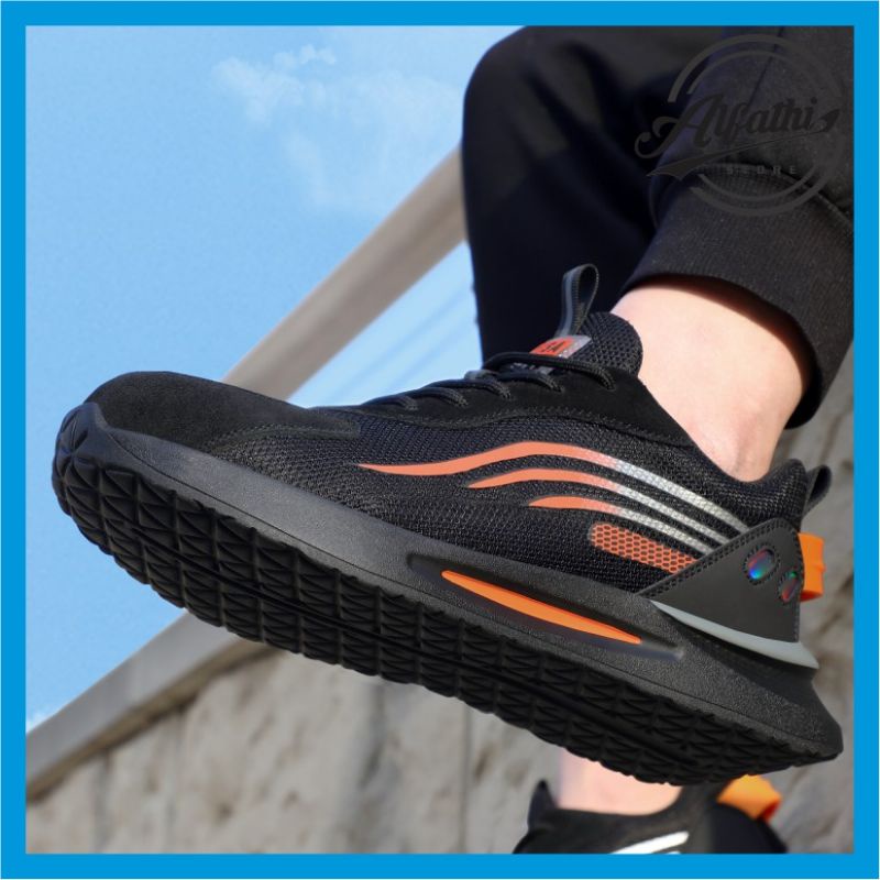 AlFathi Sepatu Safety Sneakers Sport Guyisa New Arrival Line Hitam Orange