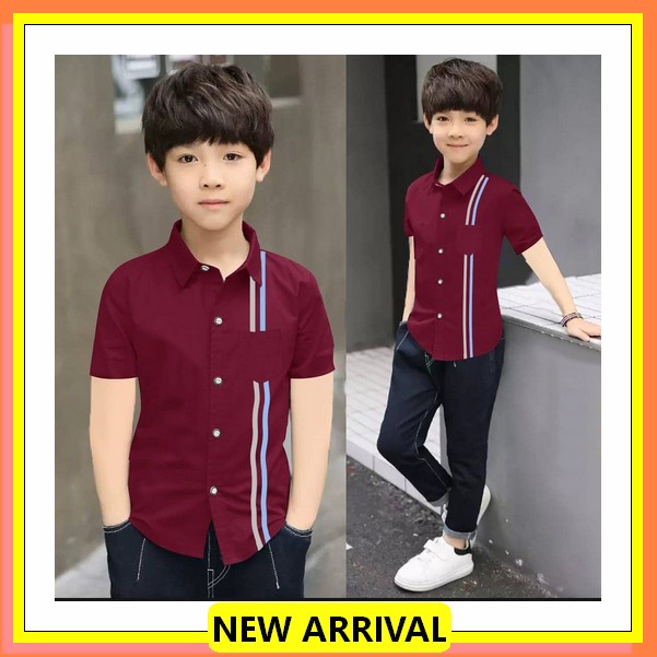 Widis - Kemeja Anak Laki Laki Lengan Pendek Warna Maroon Kemeja Pendek Anak Laki Laki Import G.J.V.H