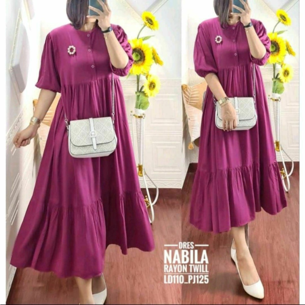 MIDI DRESS POLOS JUMBO KEKINIAN - NABILA DRESS - MIDI RAYON BUSUI LD 120