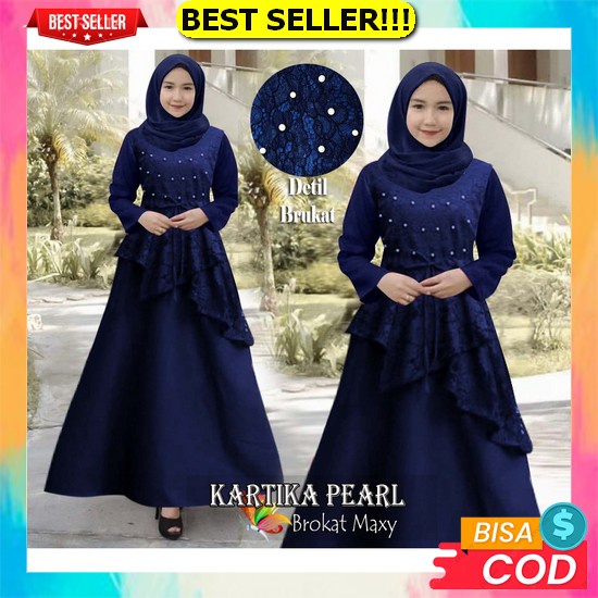 Baju Gamis Drees Brukat Stelan Brokat Pesta Lengan Panjang Wanita Dewasa Kekinian Pakaian Berukat Se