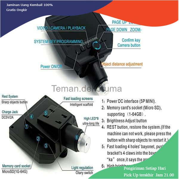 TD - PR2 Mikroskop Digital 3.6MP 600X dengan Monitor &amp; Suction Cup Stand - G600