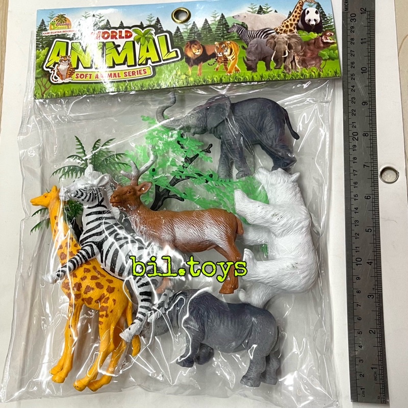 MAINAN ANAK HEWAN KARET WORLD ANIMAL ZOO ANIMAL HEWAN KEBUN BINATANG ISI 6 &amp; ISI 3