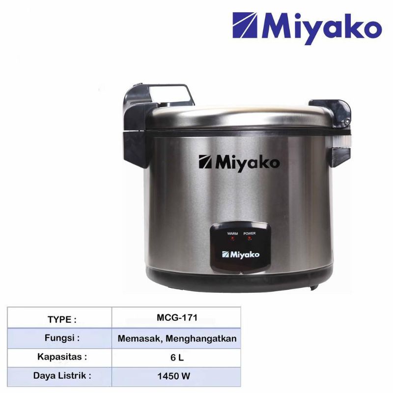 MIYAKO RICE COOKER 6 LITER MCG 171 STAINLESS PENANAK NASI