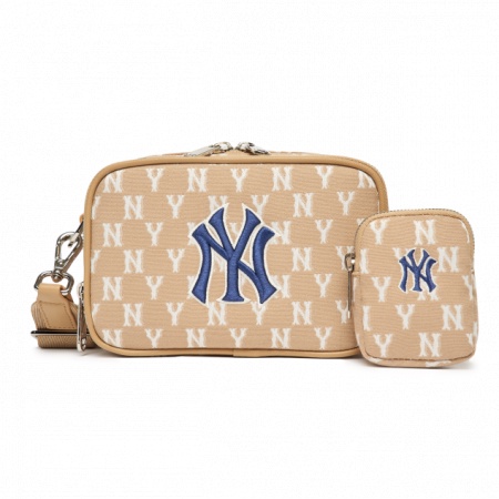 MLB NY Yankees Monogram Jacquard Mini Bag Beige/Blue (18x11.5x5.5)