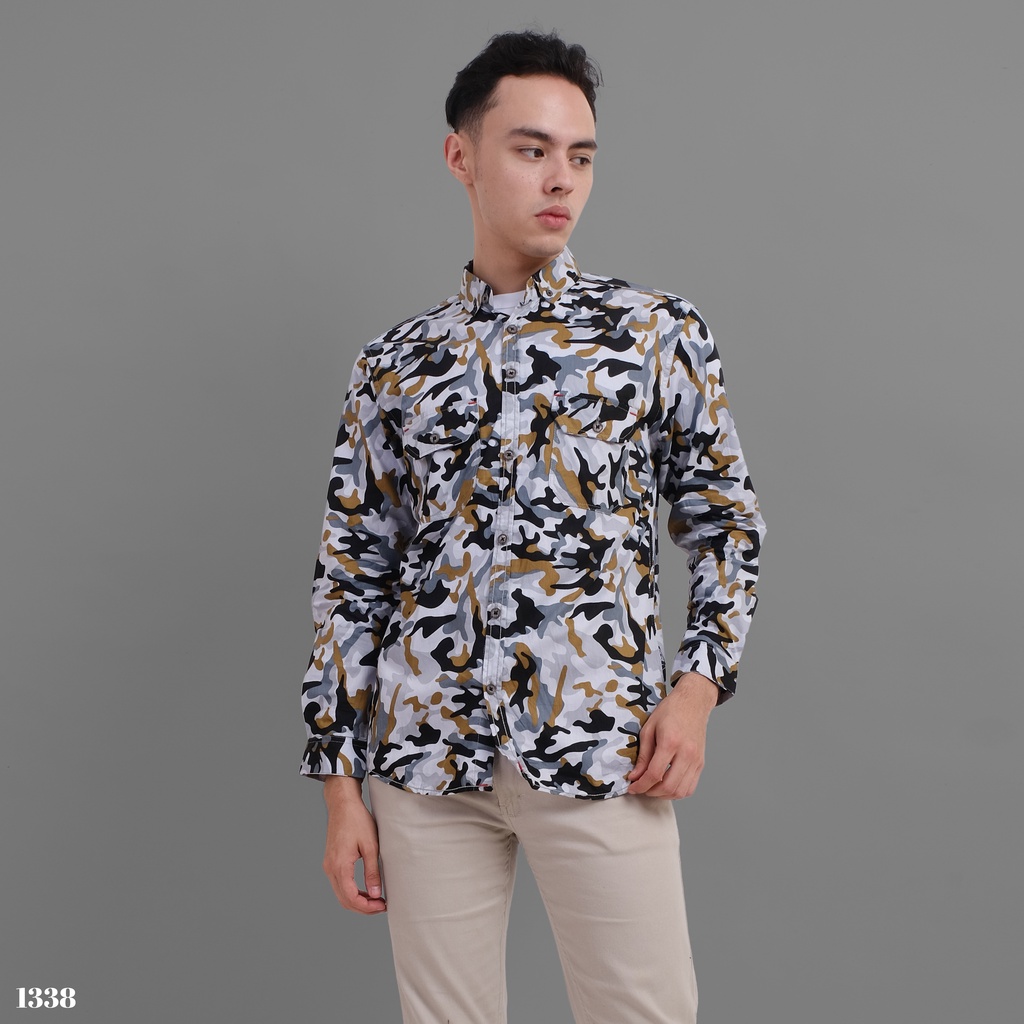 DGM Fashion  Kemeja pria Loreng lengan panjang Kemeja Kantong Dua Kemeja Loreng 1338
