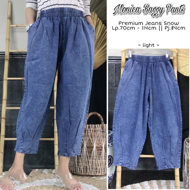 MONICA BAGGY PANTS - Celana BOYFRIEND JEANS JUMBO Bahan Jeans Wash