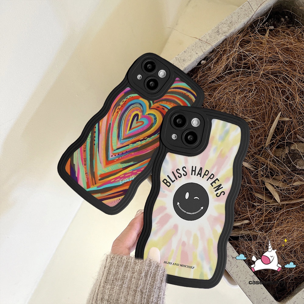 Samsung A14 A50 A04s A04 A13 A32 A50s A04E A12 A03s A23 A53 A22 A52 A52s A33 A02s A03 A21s A30s A20 A11 A51 A31 M32 F22 Wavy Edge Ins Gradient Love Heart Rainbow Lucu Smiley Case