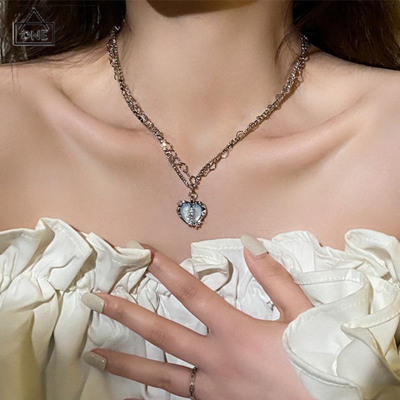 COD❤️Kalung Rantai Multilayer Liontin Hati Aksen Zircon Untuk Perhiasan Wanita-A.one