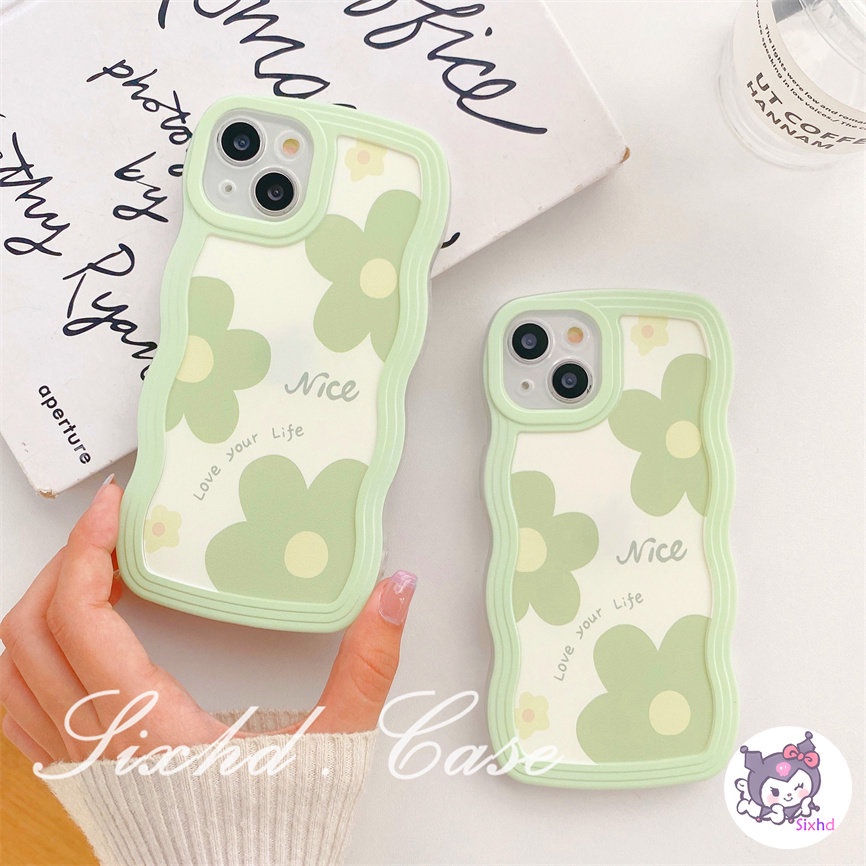 Soft Case Desain Bunga Gelombang Hijau Untuk OPPO A57 A76 A96 A16k A15 A16 A74 A55 A54 A53 A33 A32 A31 A9 A5 A5s Reno 8T 8Z 7Z 6Z 5Z 5 A95 A94 F92 A93 F11