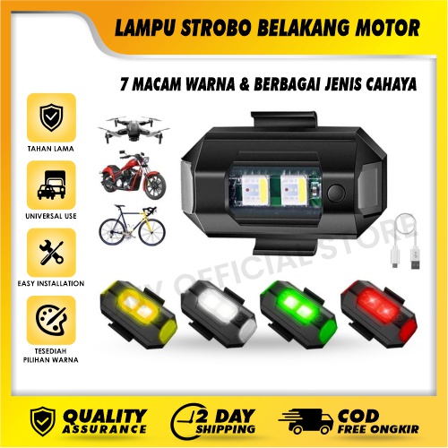 1 buah lampu Strobo Belakang Motor Dapat diisi ulang Motor Modifikasi - MULTI WARNA