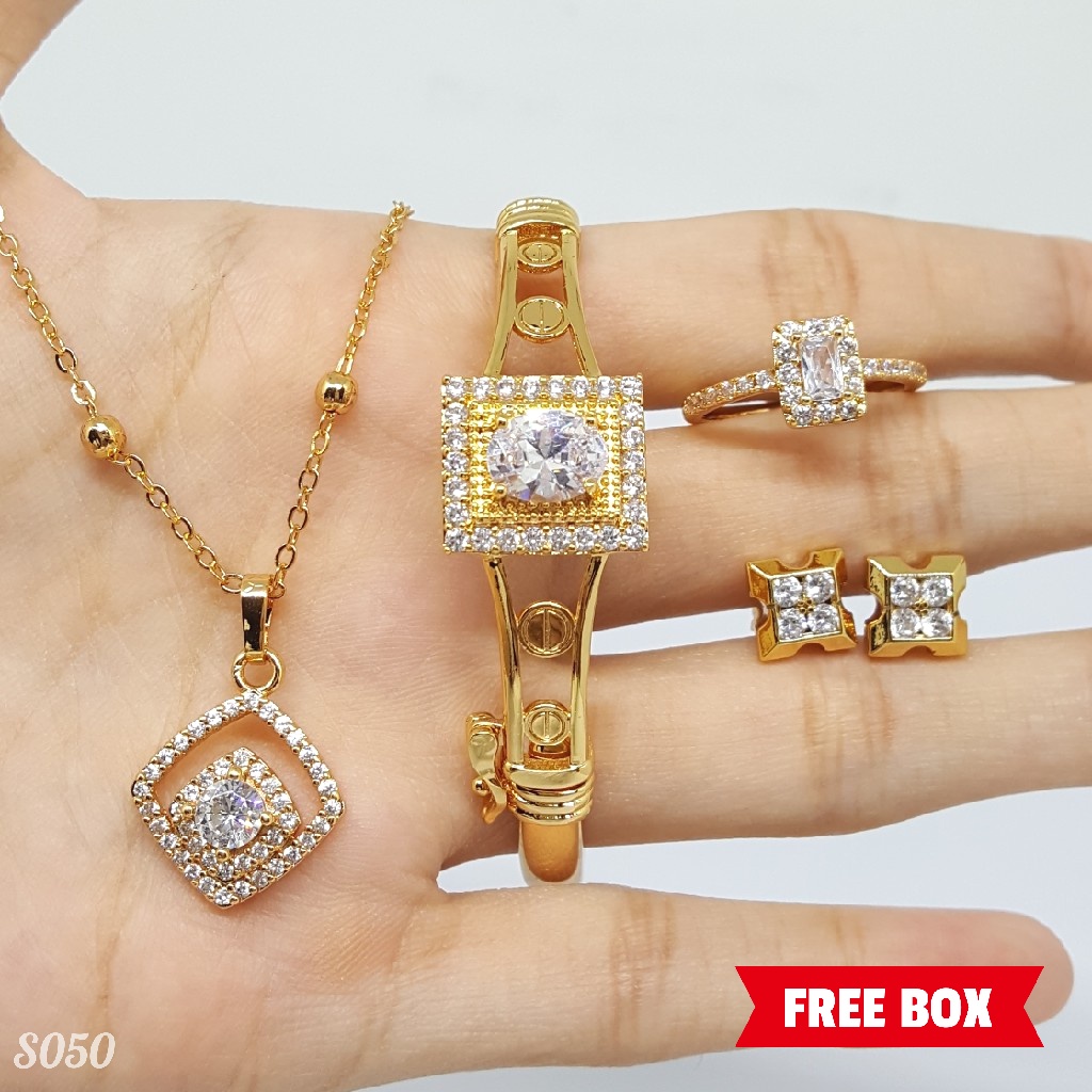 PGX Set Perhiasan Xuping Cincin Gelang Kalung Anting Lapis Emas - S050