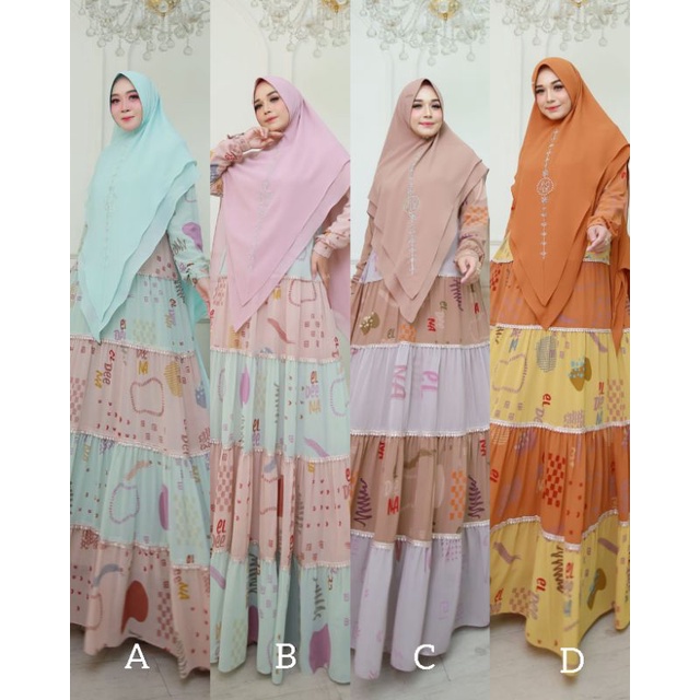 Keshwari Series By Eldeena Syari Original Terbaru Gamis Syar'i Ceruty Babydoll Premium Printing Full