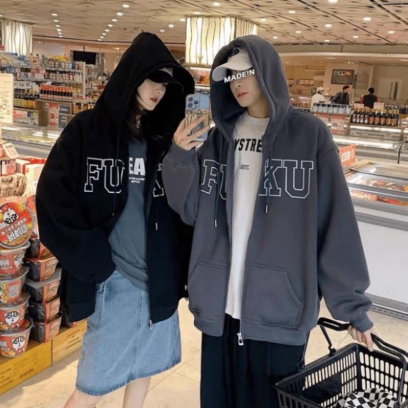 Zip Hoodie Jacket Oversize Unisex (6XL 5XL 4XL 3XL 2XL XL L M S ) Jumper Resleting FUKU Jumbo Bigsize Harajuku Urban Korean Style Black Dark Grey Abu abu