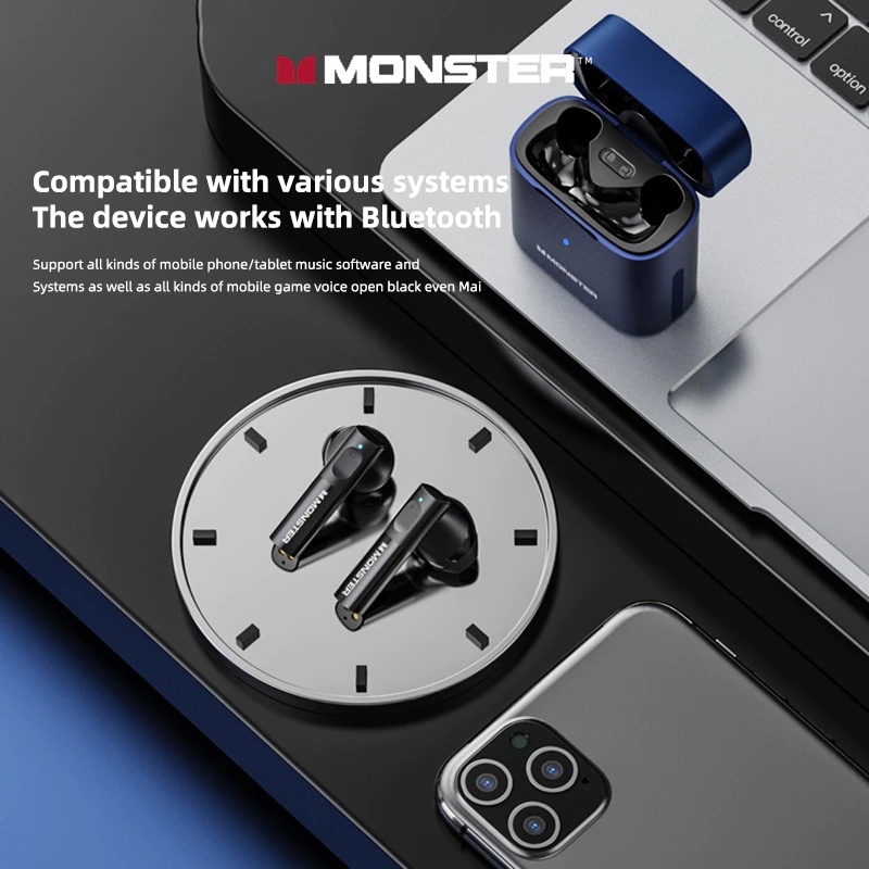Monster XKT03 Wireless Bluetooth Earphone TWS Headset Earbuds - Hitam