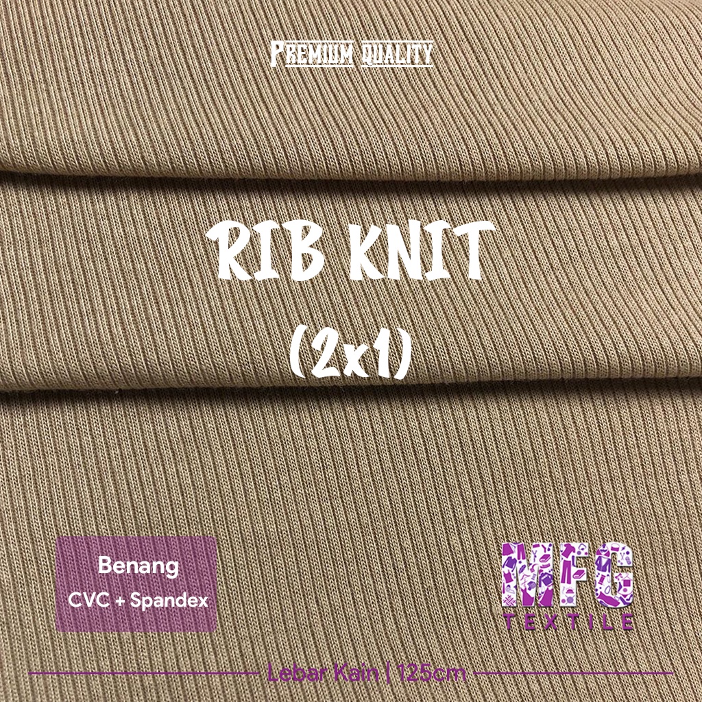 MFG TEXTILE - Kain Rib Knit 2x1 (Cream - Coklat Muda) - Kain Rib Knit Premium - Kain Rib Knit CVC Sp