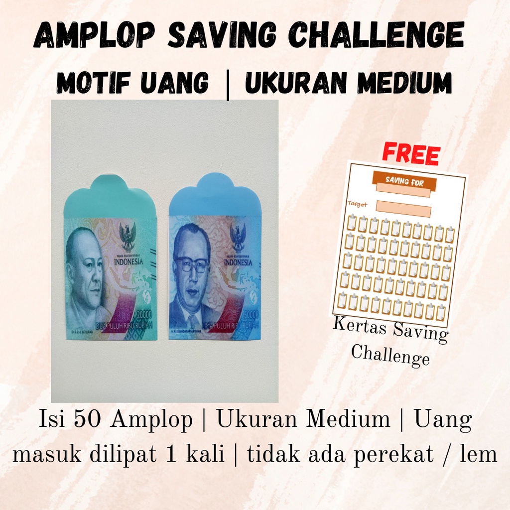 

(Isi 50 Ukuran Medium) Amplop Saving Challenge Motif Uang / Amplop Tantangan Menabung