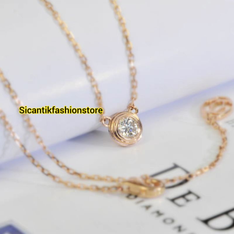 KALUNG TITANIUM WANITA RANTAI KECIL LIONTIN MATA SATU ASLI TITANIUM TRENDING TERBARU ANTI KARAT SELAMANYA PERHIASAN WANITA LAPIS EMAS 18K PERHIASAN WANITA