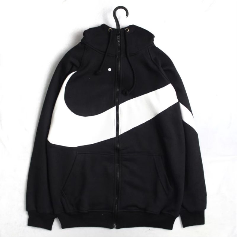 Vintage Hoodie Zipper Nike Big Swoosh Black