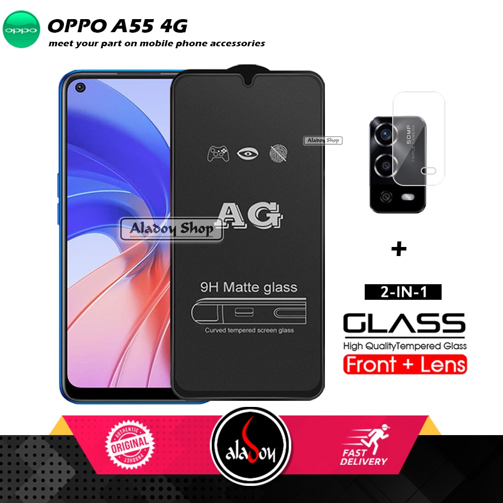 Oppo A55  4G PAKET 2IN1 Tempered Glass Matte Anti Glare Full Layar dan Tempered Glass Kamera