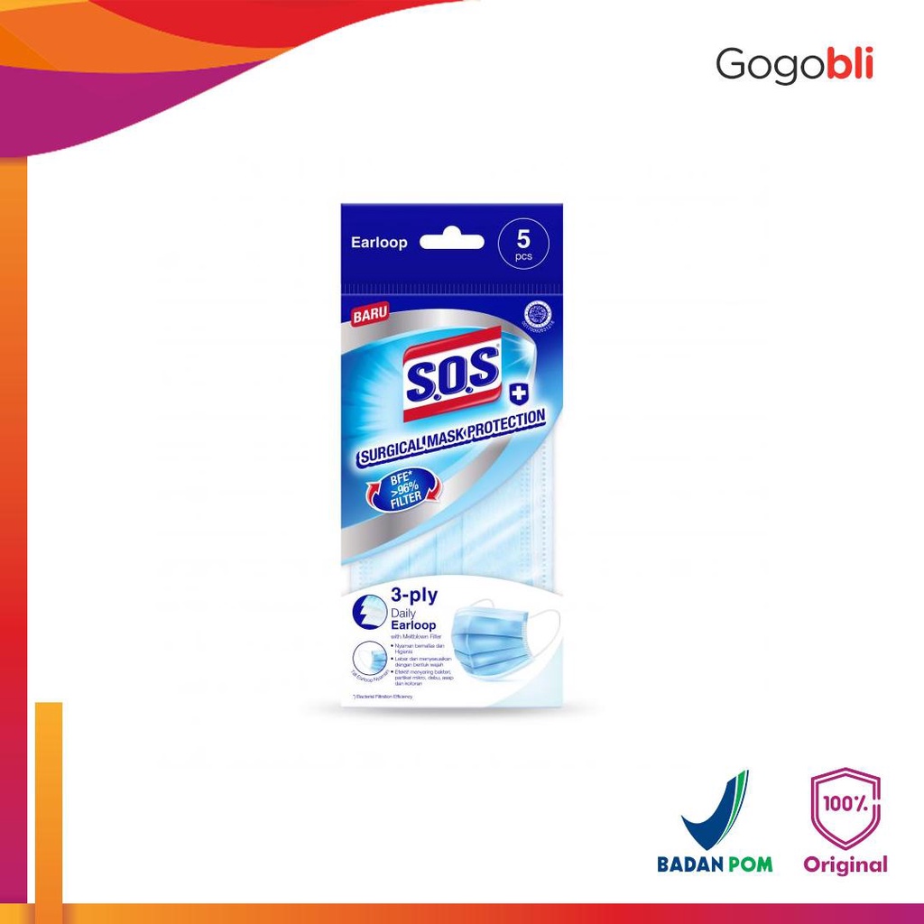 SOS Surgical Protection Mask 3 Ply Daily Earloop 5s