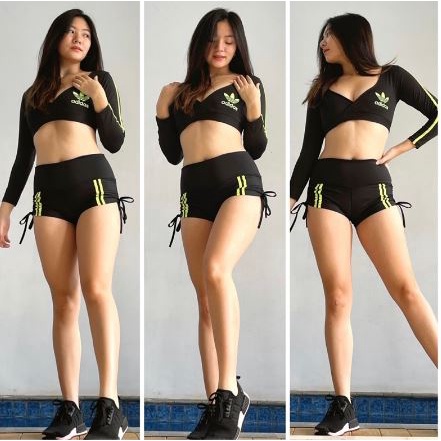 Promo Setelan senam aerobik zumba yoga gym fitness model Bra lengan panjang Ads-Shorpant Serut