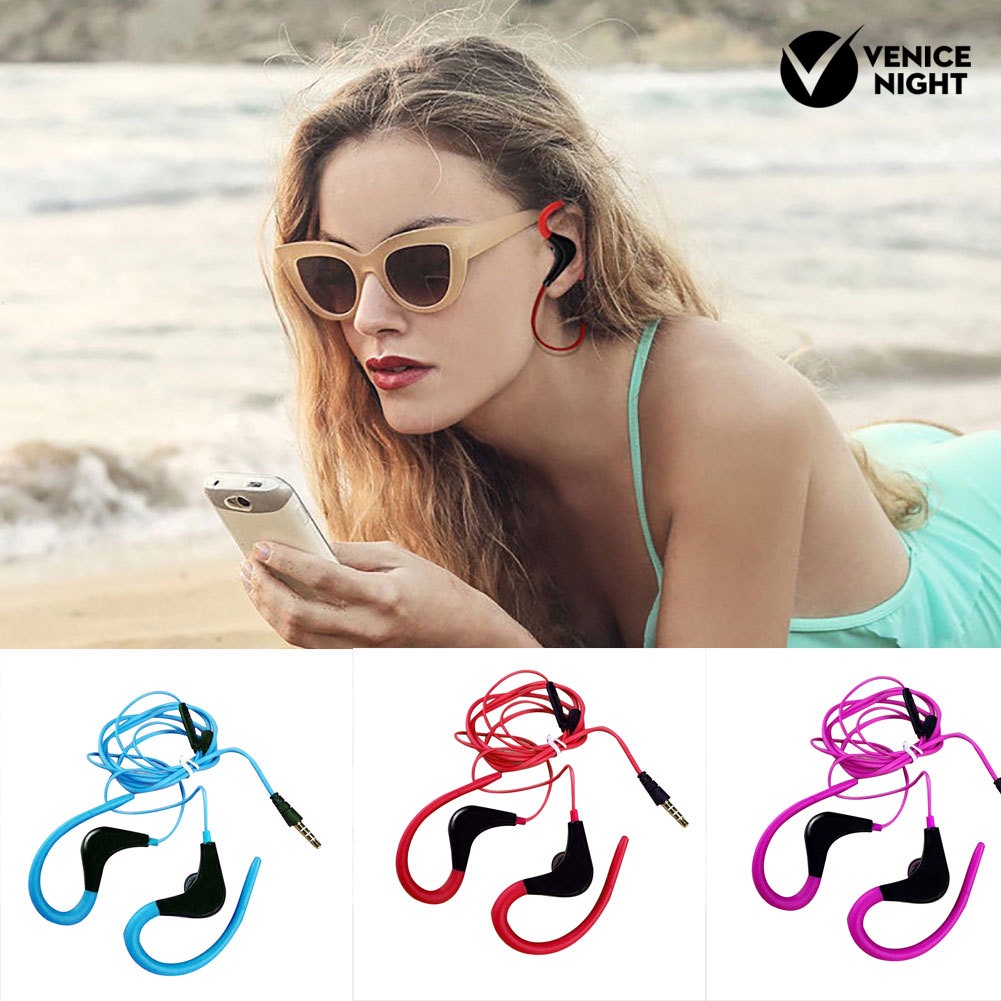 (VNEP) (Berkabel) 3.5mm Sport Gym Running Earphone Menggantung Telinga Headset Musik Stereo untuk Ponsel