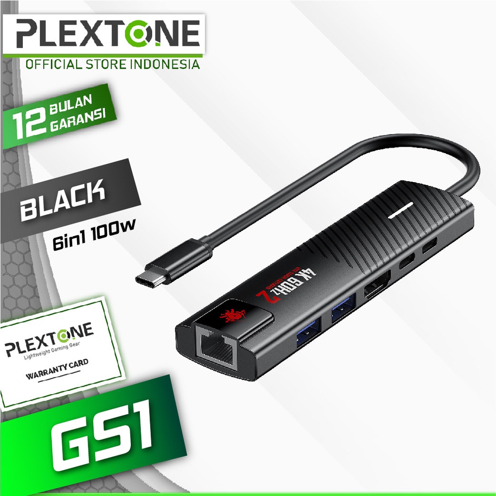 Plextone GS1 6 in 1 Type C Hub Splitter Adapter Live Stream Extender PD 100W 4K HDMI Ethernet USB