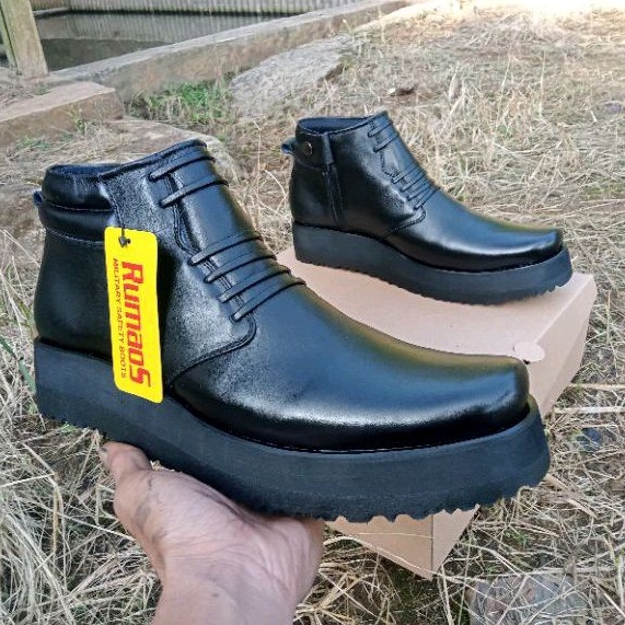 Terbaru- sepatu DINAS /PDH tebal outsole 4-5cm KULIT SAPI ASLI HITAM DOP