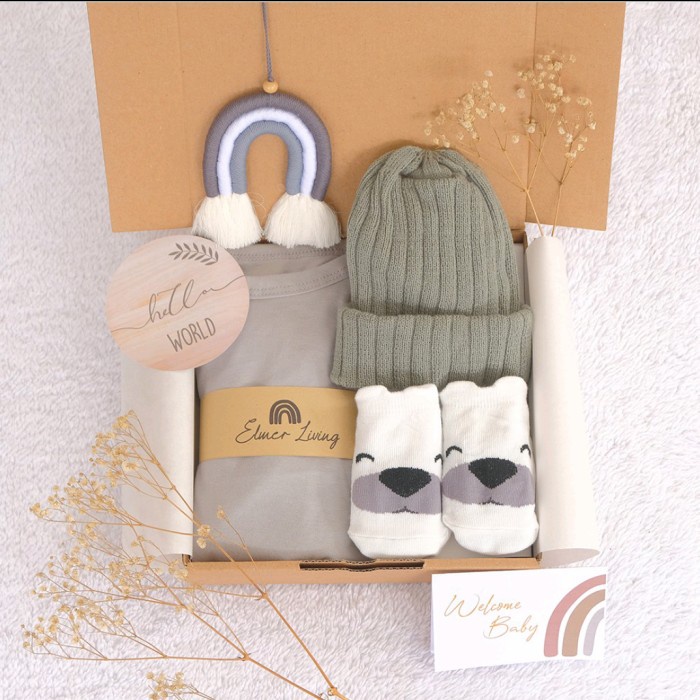 

(COD) dv-Elmer Living Hampers Bayi | Newborn Baby Gift Set Unisex| Kado - klasik abu